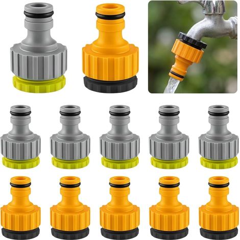 12 Pièces 2-en-1 Raccord de Robinet, Adaptateur Robinet Tuyau Arrosage  Tuyaux d'Arrosage Adaptateurs 1/2" et 3/4", Adaptateurs de Raccord du Tuyau en Plastique pour Eau, Orange, Verte (1/5)