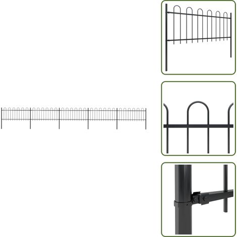 Clôture de jardin avec dessus en cerceau Acier 8,5 x 0,8 m Noir - Clôture De Jardin - Clôture En Acier - Clôture Decorative - Clôture Noire - Clôture Résistante