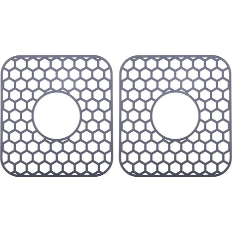 2pcs Protecteurs d'Évier pour Cuisine, 31,6x29,3cm Résistant Chaleur Tapis d'Évier Silicone Pads Drainage Alvéolés Lavable Lave-Vaisselle (Gris) (1/4)