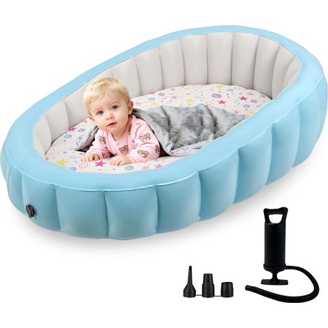 Lit de Voyage Gonflable pour Tout-Petits, Matelas Portable pour Enfant avec Housse en Coton, barrières Anti-Chute renforcées, Cadre en PVC épais, valves de sécurité et Pompe (1/5)