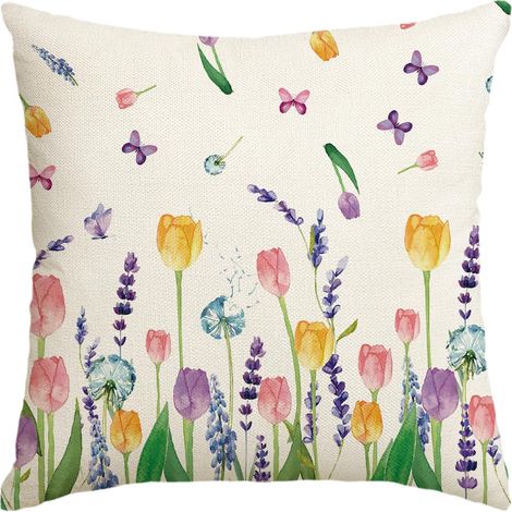 Federa Pasquale Beige Tulipani Lavanda Farfalle 45x45 cm (1/5)