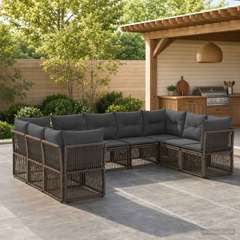Set Divano da Giardino 9 pcs Grigio polyrattan vidaXL (1/5)