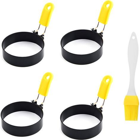 Eierring, 4 stuks eierringen, antiaanbaklaag, pannenkoekvorm van roestvrij staal, oveneivorm met handvat (1/5)