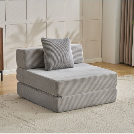 Divano letto da pavimento 1 posto, 92,5 x 92,5 x 60 cm, velluto a coste, grigio chiaro HAVRYA (1/5)