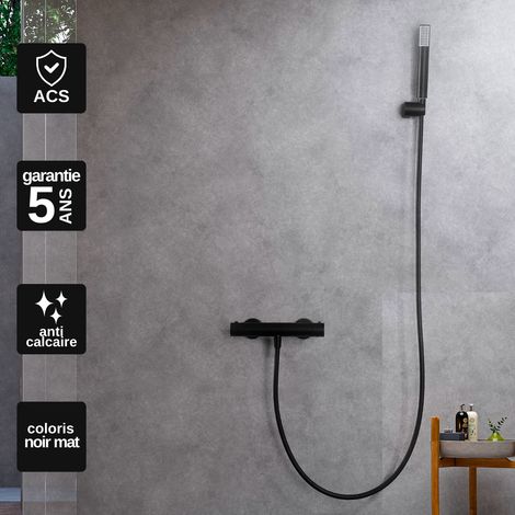Mitigeur Douche Thermostatique noir mat Pommeau Anti-Calcaire - Design Moderne - Kit Complet MONZA IMEX (1/4)