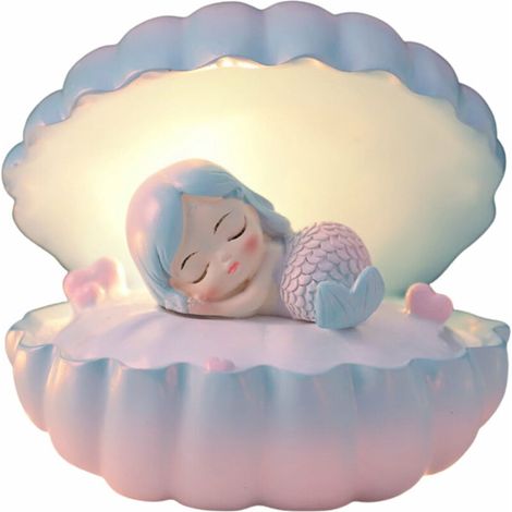 Seashell Mermaid Beach Themed Night Light, Bedside Table Night Lamp Bedroom Light Mermaid Fairy Seashell Night Lamp Ocean Beach Decoration (Blue) (1/5)