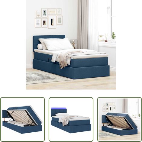vidaXL Stauraum unter Bett - Bett mit Stauraum und LED mit Matratze Blau 90 x 200 cm Stoff (1/5)