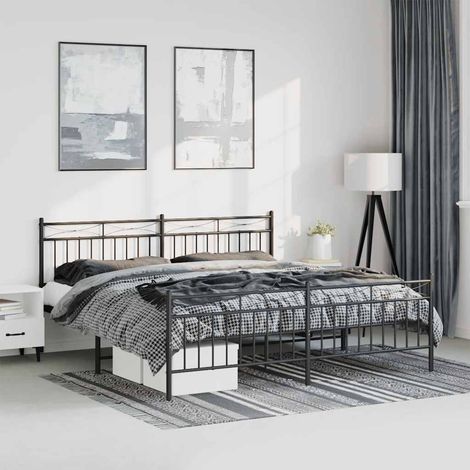 Metal Bed Frame without Mattress with Footboard Black 193x203cm vidaXL (1/5)