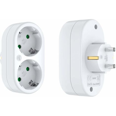 Adaptateur De Prise - Multiprise Murale - 2 Prises - Protection Contact - Blanc - Lot De 2 (1/5)