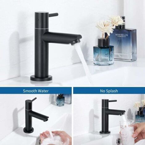 NALOOKAMIC Robinet de lavabo à eau froide noir, robinet de salle de bain, robinet de lavabo à eau froide noir