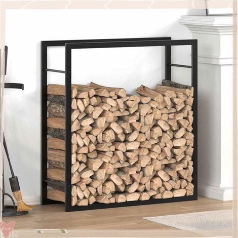 350307 Portant de bois de chauffage Noir mat 80x28x86 cm Acier (1/5)