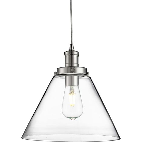 Suspension PYRAMID 1L métal chrome et abatjour verre transparent E27 max 60w diamètre 29cm (1/4)