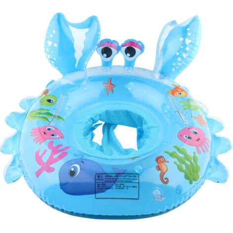 Bouée gonflable bébé motif dessin animé mignon, siège épais, accessoire de piscine pour les sports nautiques d'été, bleu (1/5)