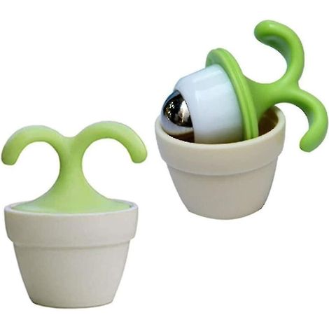Lot de 2 masseurs corporels portables en forme de mini plante en pot, à bille de massage relaxante pour la nuque, les pieds et le visage. (1/5)