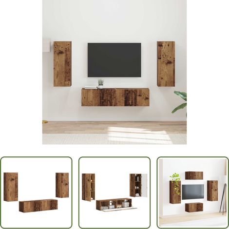 Wandregal - TV-Schrankset Wandmontiert 2 pcs Altholz Holzwerkstoff (1/5)