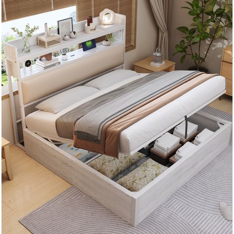 Letto Matrimoniale 180x200 cm con Contenitore e Testiera Imbottita (1/5)