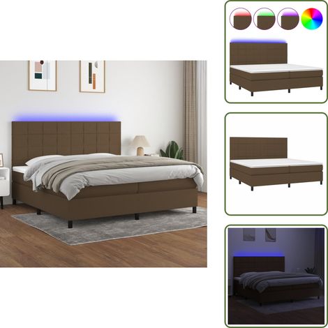 Sommier à lattes de lit matelas et LED Marron foncé 200x200 cm - Sommier Tapissier - Lit Plateforme - Lit Avec Led - Matelas À Ressorts Ensachés - Têtière Ajustable (1/5)