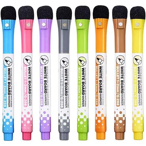 8 PCS Whiteboard stylos Tableau Blanc effaçable à Sec Marqueur Fin Nib Pen avec Gomme Caoutchouc Marqueurs magnétiques d\'écriture (1/3)