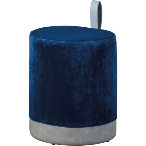 pouf blu e grigio con maniglia in ecopelle, 38x32,5x43 cm (1/5)