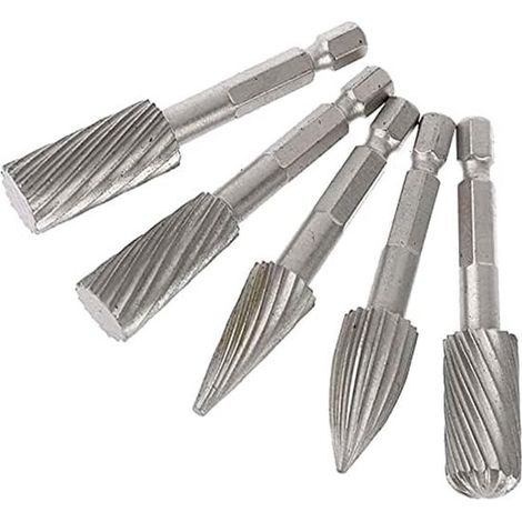 Fresas para madera，Fresas de perfilado，Juego de 5 piezas，fresas rotativas de vástago hexagonal de 1/4"，acero HSS，para trabajar aluminio y hierro (1/4)