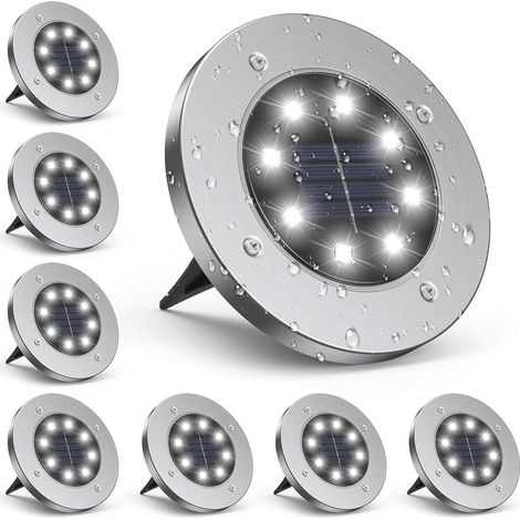 Lampes solaires d'extérieur, lampes solaires pour jardin, lampes solaires LED étanches IP65, éclairage paysager blanc froid 6000K (lot de 8) (1/5)