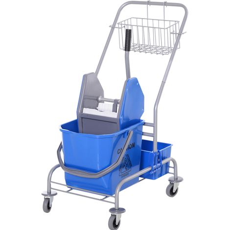 Carrello per pulizia con secchio da 25 L e strizzatore, 4 ruote, plastica blu, HOMVRA (1/5)