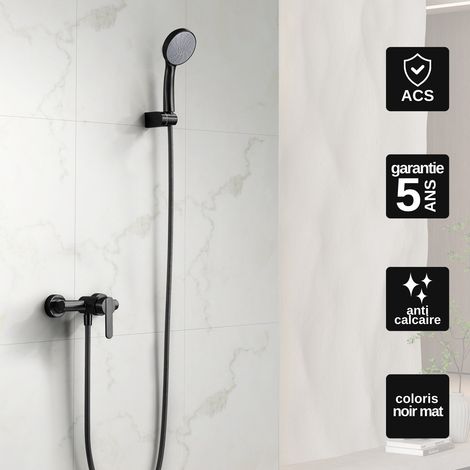 Mitigeur Douche noir mat Pommeau Anti-Calcaire - Design Moderne et Économie d'eau - Kit Complet ROMA IMEX