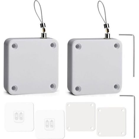 Ferme-porte auto, lot 2 capteurs sans trou, avec cordon serrage, sans perçage pour chambre, blanc (1/4)