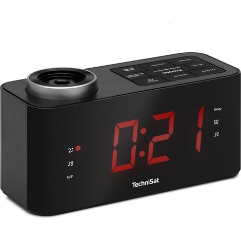 Radio-réveil à Projection FM (projecteur orientable à 181 degrés, Deux alarmes, Fonction Snooze, écran LCD réglable, Option de Sauvegarde par Piles) Noir (1/5)
