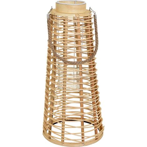 Farol portavelas de ratán marrón d26,5x56