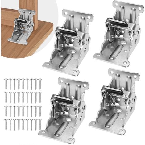 Lot de 4 supports de table pliants argentés à verrouillage automatique avec vis pour pieds de lit et de table (1/5)