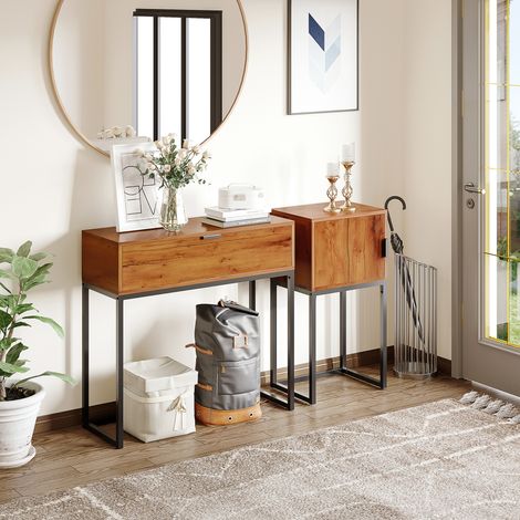 Console de style industriel, table d'appoint, buffet, 1 meuble, bois naturel et noir