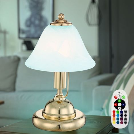 LED Tischleuchte Messing-Leuchte Nachtlicht Touch-Schalter Beleuchtung RGB-Farbwechsler Fernbedienung Glas-Alabasteroptik Lampe (1/5)