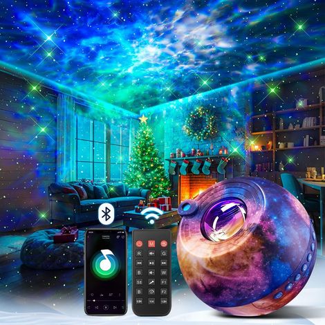 Projecteur de ciel étoilé 15 couleurs 15 musiques d'endormissement Projecteur Bluetooth Lampe de chevet Veilleuse avec télécommande Cadeau pour fille/femme/garçon Cadeau Halloween Noël (1/5)