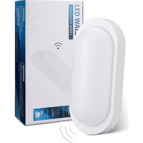 Plafonnier LED avec Détecteur de Mouvement 12W, 1080LM IP65 Étanche 4000K, Lampe de Cave Ovale pour Couloir, Garage, Escalier, Balcon, Abri Voiture, Blanc (1/5)