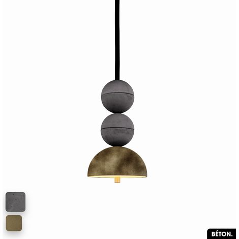Lampe de suspension en béton velours - BOSFOR CONCRETE VELVET ANTHRACITE - PEYOTE 2 BALLES LED 14W (1/2)