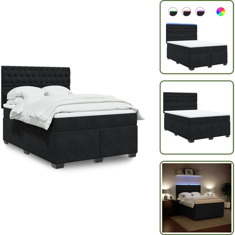 vidaXL Sommier à lattes de lit avec matelas Noir 140x200 cm Velours (1/5)