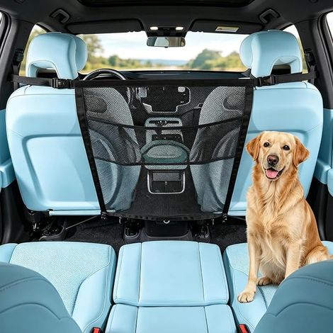 Filet Voiture pour Chien, Universel Filet Chien Voiture Separateur Siege Avant Barriere Securite pour Chien Filet Voiture Chien Adaptable SUV Et a Installer, 69 X 57 cm (1/5)