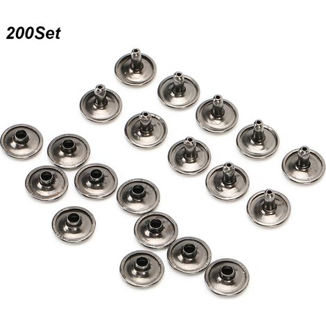 Lot de 200 rivets à double tête, clous ronds, boutons en fer pour jeans, chaussures, sacs et vêtements en cuir, 12 x 10 mm, noirs (1/5)