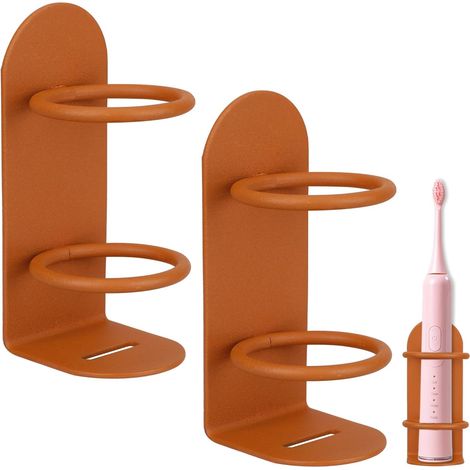 Lot de 2 porte-brosses à dents, support mural en acier au carbone sans perçage pour salle de bain, orange, L (1/4)
