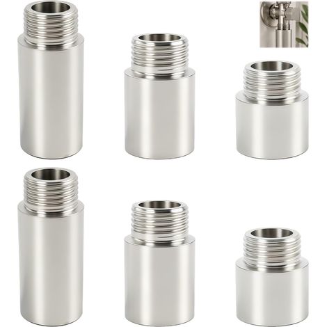 6 Pièces Rallonge de Robinet 1/2 Pouce Acier Inoxydable, Raccord Fileté pour Douche et Valve d'Angle, 3 Longueurs, Double Filetage Extérieur (1/5)