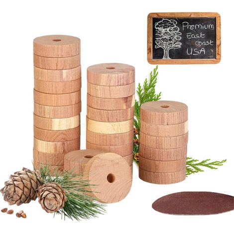 25 Anneaux de bois de cèdre anti-mites vêtements Cèdre des Etats-Unis Papier de verre inclus Protection 100% naturelle sans produit chimique Parfum pour Cintres, Armoires (1/5)