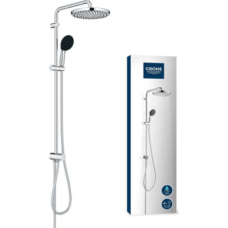 Colonne de Douche avec Inverseur Manuel, Douche de Tête 25 cm 2 jets, Pommeau de Douche Rond 11cm 2 jets, 2 Flexibles, Economie d'Eau, Chromé, 26989001 (1/5)