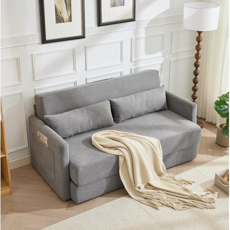 Divano letto 2 posti 165/92/82 cm in grigio, pieghevole con 2 cuscini lombari e tasche laterali (1/5)