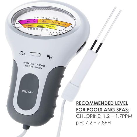 Appareil 2 en 1 : chloromètre/pHmètre, testeur d'eau pour piscine, testeur portable de dioxyde de chlore, instrument d'analyse et de surveillance de la qualité de l'eau des spas.