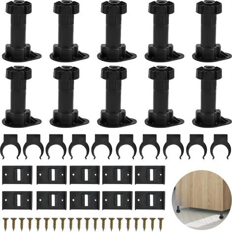 10 piedini regolabili per mobili da 100-120 mm, piedini in plastica per mobili da cucina, piedini spessi per armadi da cucina, piedini regolabili per cucina con clip e viti per armadio, mobiletto, div (1/5)