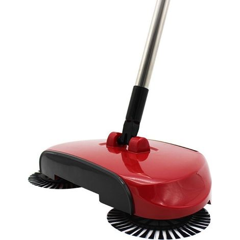 Balai de nettoyage manuel pour le ménage, sans électricité, Mini balayeuse à moquette 3 en 1 - Poubelle rotative à 360° - Rouge (1/5)