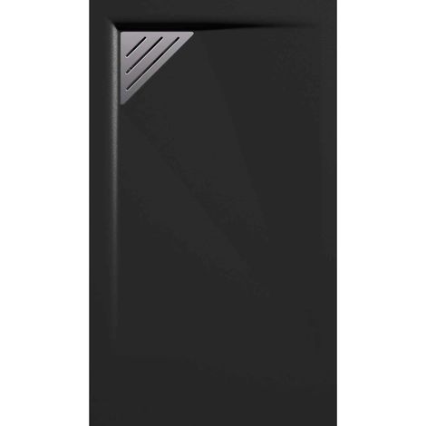 Receveur de douche 90x160 cm extra plat TRINITY noir en résine minérale grille à Gauche