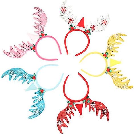 Lot de 5 serre-têtes à paillettes flocons de neige pour Noël
