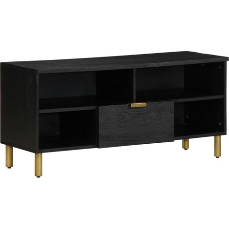 Meuble TV noir moderne avec grand rangement salon 100 x 33 x 46 cm en bois d'ingénierie noir